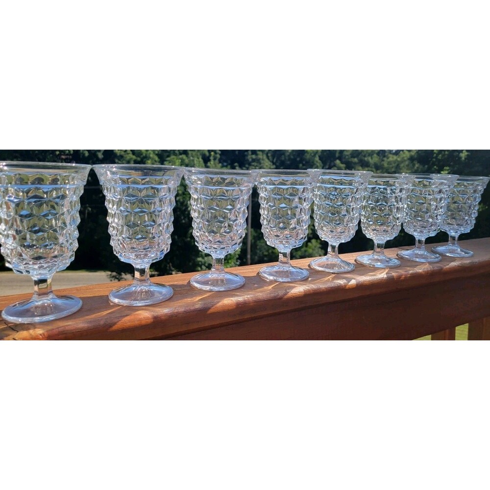 Fostoria American Clear Footed Cubist Low Water Goblets Set of 8 Vintage 5.5 in